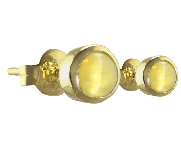 18KT GOLD EARRING PAIR SET WITH 02 CHRYSOBERYL CATS EYES